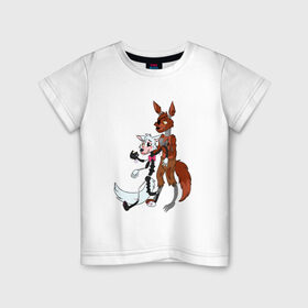 Детская футболка хлопок с принтом Foxy and sister в Кировске, 100% хлопок | круглый вырез горловины, полуприлегающий силуэт, длина до линии бедер | Тематика изображения на принте: fnaf | фнаф
