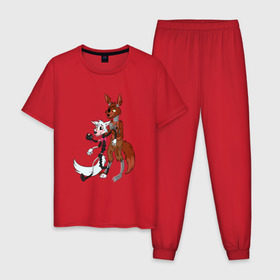 Мужская пижама хлопок с принтом Foxy and sister в Кировске, 100% хлопок | брюки и футболка прямого кроя, без карманов, на брюках мягкая резинка на поясе и по низу штанин
 | fnaf | фнаф
