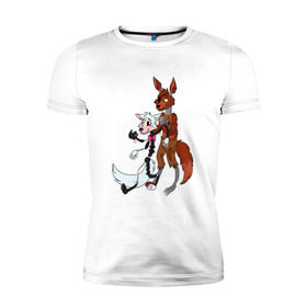 Мужская футболка премиум с принтом Foxy and sister в Кировске, 92% хлопок, 8% лайкра | приталенный силуэт, круглый вырез ворота, длина до линии бедра, короткий рукав | fnaf | фнаф