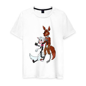 Мужская футболка хлопок с принтом Foxy and sister в Кировске, 100% хлопок | прямой крой, круглый вырез горловины, длина до линии бедер, слегка спущенное плечо. | Тематика изображения на принте: fnaf | фнаф