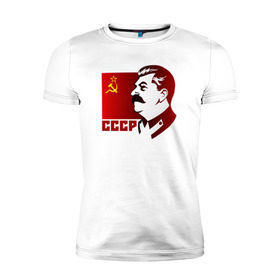 Мужская футболка премиум с принтом Сталин в Кировске, 92% хлопок, 8% лайкра | приталенный силуэт, круглый вырез ворота, длина до линии бедра, короткий рукав | отличный подарок для настоящего патриотаussr | россия | серп и молот | ссср | флаг