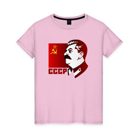 Женская футболка хлопок с принтом Сталин в Кировске, 100% хлопок | прямой крой, круглый вырез горловины, длина до линии бедер, слегка спущенное плечо | отличный подарок для настоящего патриотаussr | россия | серп и молот | ссср | флаг