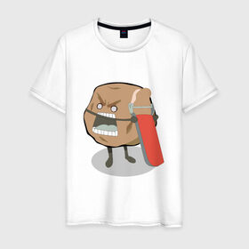 Мужская футболка хлопок с принтом Картошка чистится в Кировске, 100% хлопок | прямой крой, круглый вырез горловины, длина до линии бедер, слегка спущенное плечо. | картофель | картошка | картошка сама чистится.кожура | нож
