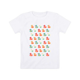 Детская футболка хлопок с принтом Утки в Кировске, 100% хлопок | круглый вырез горловины, полуприлегающий силуэт, длина до линии бедер | паттерн | паттерн из разноцветных утят.утки | разноцветные | утята