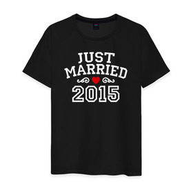 Мужская футболка хлопок с принтом Just Married 2015 Молодожены в Кировске, 100% хлопок | прямой крой, круглый вырез горловины, длина до линии бедер, слегка спущенное плечо. | just married | молодожёны