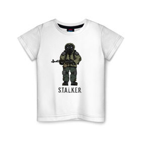 Детская футболка хлопок с принтом Сталкер в Кировске, 100% хлопок | круглый вырез горловины, полуприлегающий силуэт, длина до линии бедер | shooter | stalker | радиация | шутер