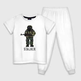 Детская пижама хлопок с принтом Сталкер в Кировске, 100% хлопок |  брюки и футболка прямого кроя, без карманов, на брюках мягкая резинка на поясе и по низу штанин
 | shooter | stalker | радиация | шутер