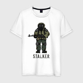 Мужская футболка хлопок с принтом Сталкер в Кировске, 100% хлопок | прямой крой, круглый вырез горловины, длина до линии бедер, слегка спущенное плечо. | shooter | stalker | радиация | шутер