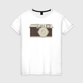 Женская футболка хлопок с принтом Ретро фотоаппарат в Кировске, 100% хлопок | прямой крой, круглый вырез горловины, длина до линии бедер, слегка спущенное плечо | 