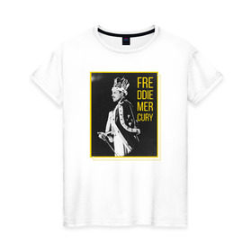 Женская футболка хлопок с принтом Фредди Меркьюри в Кировске, 100% хлопок | прямой крой, круглый вырез горловины, длина до линии бедер, слегка спущенное плечо | heavy | queen | квин | меркури | метал | фредди