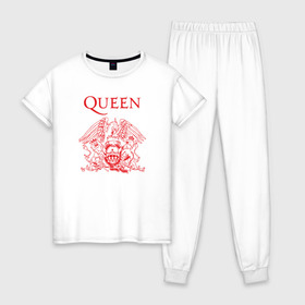 Женская пижама хлопок с принтом Queen в Кировске, 100% хлопок | брюки и футболка прямого кроя, без карманов, на брюках мягкая резинка на поясе и по низу штанин | heavy | queen | квин | меркури | метал | фредди