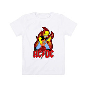 Детская футболка хлопок с принтом Гомер играет AC DC в Кировске, 100% хлопок | круглый вырез горловины, полуприлегающий силуэт, длина до линии бедер | acdc | metall | метал | рок группы | траш