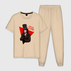 Мужская пижама хлопок с принтом Alice Cooper в Кировске, 100% хлопок | брюки и футболка прямого кроя, без карманов, на брюках мягкая резинка на поясе и по низу штанин
 | alice cooper | metal | rock | метал | рок | рок музыка | элис купер