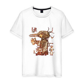 Мужская футболка хлопок с принтом Korn в Кировске, 100% хлопок | прямой крой, круглый вырез горловины, длина до линии бедер, слегка спущенное плечо. | Тематика изображения на принте: korn | metal | дэвис | корн | метал | рок