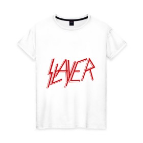 Женская футболка хлопок с принтом Slayer logo в Кировске, 100% хлопок | прямой крой, круглый вырез горловины, длина до линии бедер, слегка спущенное плечо | alternative rock | pank | punk | rock | slayer | альтернативный рок | метал | панк | рок | слаер | тяжелая музыка | хард рок | хеви метал