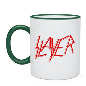 Кружка двухцветная с принтом Slayer logo в Кировске, керамика | объем — 330 мл, диаметр — 80 мм. Цветная ручка и кайма сверху, в некоторых цветах — вся внутренняя часть | alternative rock | pank | punk | rock | slayer | альтернативный рок | метал | панк | рок | слаер | тяжелая музыка | хард рок | хеви метал