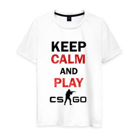 Мужская футболка хлопок с принтом Keep Calm and play cs:go в Кировске, 100% хлопок | прямой крой, круглый вырез горловины, длина до линии бедер, слегка спущенное плечо. | Тематика изображения на принте: calm | cs go | keep | го