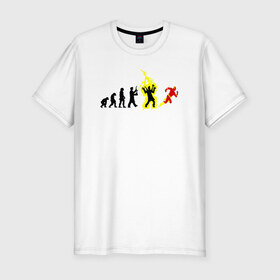 Мужская футболка премиум с принтом Эволюция Флеш в Кировске, 92% хлопок, 8% лайкра | приталенный силуэт, круглый вырез ворота, длина до линии бедра, короткий рукав | Тематика изображения на принте: flash