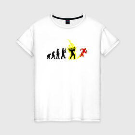 Женская футболка хлопок с принтом Эволюция Флеш в Кировске, 100% хлопок | прямой крой, круглый вырез горловины, длина до линии бедер, слегка спущенное плечо | Тематика изображения на принте: flash