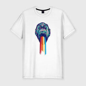 Мужская футболка премиум с принтом Радуга в Кировске, 92% хлопок, 8% лайкра | приталенный силуэт, круглый вырез ворота, длина до линии бедра, короткий рукав | обезьяна | радуга