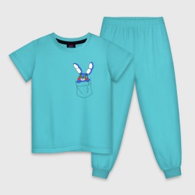 Детская пижама хлопок с принтом Toy Bonnie в кармане FNAF в Кировске, 100% хлопок |  брюки и футболка прямого кроя, без карманов, на брюках мягкая резинка на поясе и по низу штанин
 | fnaf | toy bonnie | карман | фнаф