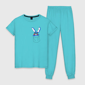 Женская пижама хлопок с принтом Toy Bonnie в кармане FNAF в Кировске, 100% хлопок | брюки и футболка прямого кроя, без карманов, на брюках мягкая резинка на поясе и по низу штанин | fnaf | toy bonnie | карман | фнаф