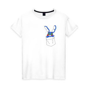 Женская футболка хлопок с принтом Toy Bonnie в кармане FNAF в Кировске, 100% хлопок | прямой крой, круглый вырез горловины, длина до линии бедер, слегка спущенное плечо | fnaf | toy bonnie | карман | фнаф