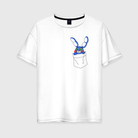 Женская футболка хлопок Oversize с принтом Toy Bonnie в кармане FNAF в Кировске, 100% хлопок | свободный крой, круглый ворот, спущенный рукав, длина до линии бедер
 | fnaf | toy bonnie | карман | фнаф