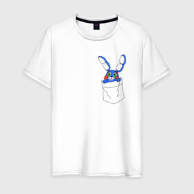 Мужская футболка хлопок с принтом Toy Bonnie в кармане FNAF в Кировске, 100% хлопок | прямой крой, круглый вырез горловины, длина до линии бедер, слегка спущенное плечо. | fnaf | toy bonnie | карман | фнаф