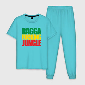 Мужская пижама хлопок с принтом Ragga Fucking Jungle в Кировске, 100% хлопок | брюки и футболка прямого кроя, без карманов, на брюках мягкая резинка на поясе и по низу штанин
 | jungle | днб | рагга | рагга джангл (ragga jungle)  джангл с более выраженным влиянием ямайской музыкальной культуры.ragga jungle