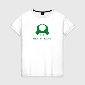 Женская футболка хлопок с принтом Mario Mushroom в Кировске, 100% хлопок | прямой крой, круглый вырез горловины, длина до линии бедер, слегка спущенное плечо | lvl up | nintendo | гриб | жизнь | марио | нинтендо