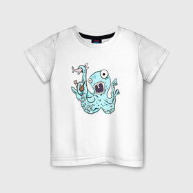 Детская футболка хлопок с принтом Осьминог в Кировске, 100% хлопок | круглый вырез горловины, полуприлегающий силуэт, длина до линии бедер | акула | корабль | море | осьминог