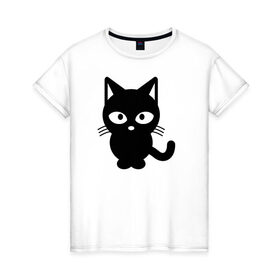 Женская футболка хлопок с принтом Черная кошка в Кировске, 100% хлопок | прямой крой, круглый вырез горловины, длина до линии бедер, слегка спущенное плечо | 