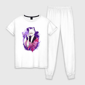 Женская пижама хлопок с принтом Томоэ в Кировске, 100% хлопок | брюки и футболка прямого кроя, без карманов, на брюках мягкая резинка на поясе и по низу штанин | ками | камисама | лис | томоэ