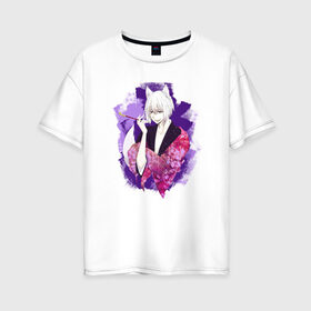 Женская футболка хлопок Oversize с принтом Томоэ в Кировске, 100% хлопок | свободный крой, круглый ворот, спущенный рукав, длина до линии бедер
 | ками | камисама | лис | томоэ