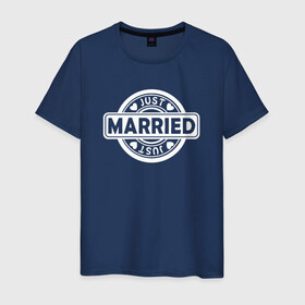 Мужская футболка хлопок с принтом Just Married в Кировске, 100% хлопок | прямой крой, круглый вырез горловины, длина до линии бедер, слегка спущенное плечо. | just marriedпара | вместе | любовь | навсегда | свадьба