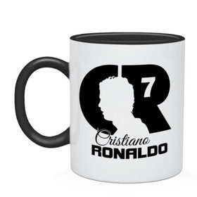 Кружка двухцветная с принтом Ronaldo в Кировске, керамика | объем — 330 мл, диаметр — 80 мм. Цветная ручка и кайма сверху, в некоторых цветах — вся внутренняя часть | Тематика изображения на принте: cristiano | real madrid | ronaldo | кристиано роналдо | криштиану | криштиану роналду | реал мадрид | роналду | рональдо | спорт | футбол