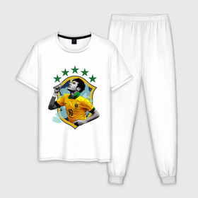 Мужская пижама хлопок с принтом Neymar в Кировске, 100% хлопок | брюки и футболка прямого кроя, без карманов, на брюках мягкая резинка на поясе и по низу штанин
 | неймар