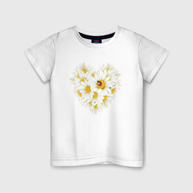 Детская футболка хлопок с принтом Цветущее сердце в Кировске, 100% хлопок | круглый вырез горловины, полуприлегающий силуэт, длина до линии бедер | любовь | ромашки | сердце | цветы