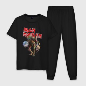 Мужская пижама хлопок с принтом Iron Maiden в Кировске, 100% хлопок | брюки и футболка прямого кроя, без карманов, на брюках мягкая резинка на поясе и по низу штанин
 | iron maiden | земля | инопланетяне | музыка | олдскул | рок