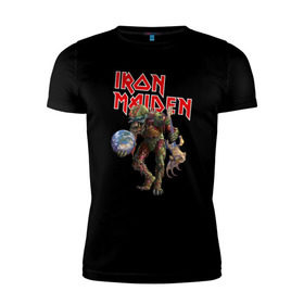 Мужская футболка премиум с принтом Iron Maiden в Кировске, 92% хлопок, 8% лайкра | приталенный силуэт, круглый вырез ворота, длина до линии бедра, короткий рукав | iron maiden | земля | инопланетяне | музыка | олдскул | рок