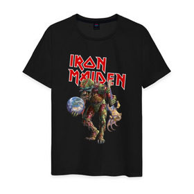 Мужская футболка хлопок с принтом Iron Maiden в Кировске, 100% хлопок | прямой крой, круглый вырез горловины, длина до линии бедер, слегка спущенное плечо. | iron maiden | земля | инопланетяне | музыка | олдскул | рок