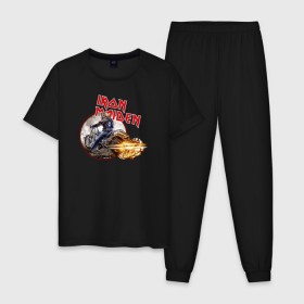 Мужская пижама хлопок с принтом Iron Maiden bike в Кировске, 100% хлопок | брюки и футболка прямого кроя, без карманов, на брюках мягкая резинка на поясе и по низу штанин
 | скелет