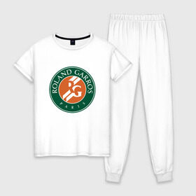 Женская пижама хлопок с принтом Roland Garros в Кировске, 100% хлопок | брюки и футболка прямого кроя, без карманов, на брюках мягкая резинка на поясе и по низу штанин | paristennis | roland garros