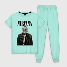 Женская пижама хлопок с принтом nirvana t-shirt в Кировске, 100% хлопок | брюки и футболка прямого кроя, без карманов, на брюках мягкая резинка на поясе и по низу штанин | kurt cobain | nirvana | гранж | курт кобейн | нирвана