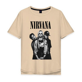 Мужская футболка хлопок Oversize с принтом Nirvana Group в Кировске, 100% хлопок | свободный крой, круглый ворот, “спинка” длиннее передней части | kurt cobain | nirvana | курт кобейн | нирвана | нранж