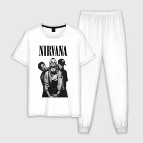 Мужская пижама хлопок с принтом Nirvana Group в Кировске, 100% хлопок | брюки и футболка прямого кроя, без карманов, на брюках мягкая резинка на поясе и по низу штанин
 | kurt cobain | nirvana | курт кобейн | нирвана | нранж