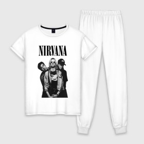 Женская пижама хлопок с принтом Nirvana Group в Кировске, 100% хлопок | брюки и футболка прямого кроя, без карманов, на брюках мягкая резинка на поясе и по низу штанин | kurt cobain | nirvana | курт кобейн | нирвана | нранж