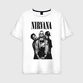 Женская футболка хлопок Oversize с принтом Nirvana Group в Кировске, 100% хлопок | свободный крой, круглый ворот, спущенный рукав, длина до линии бедер
 | kurt cobain | nirvana | курт кобейн | нирвана | нранж