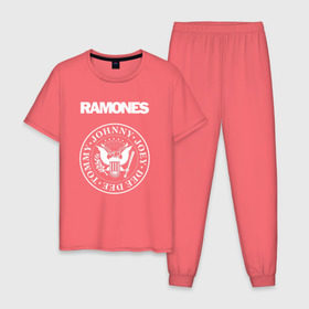 Мужская пижама хлопок с принтом Ramones в Кировске, 100% хлопок | брюки и футболка прямого кроя, без карманов, на брюках мягкая резинка на поясе и по низу штанин
 | joey ramone | punk | ramones | панк | рамонес